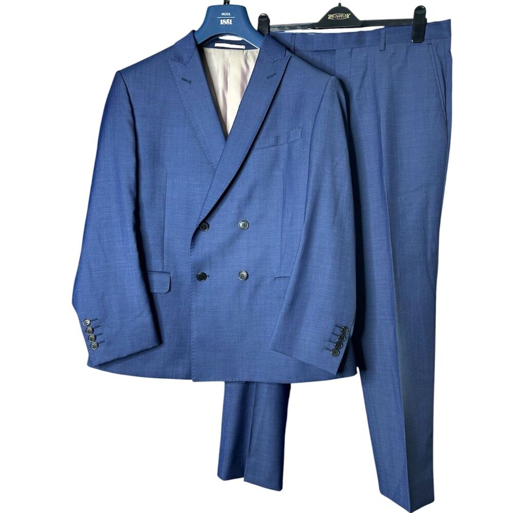 Moss 1851 Mens Blue Double-Breasted Wool Suit Sz 34/42 NWT Tailored Corporate